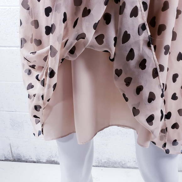 KATE SPADE Heartbeat Silk Faux Wrap Dress Tan Black Hearts Belted V-Neck Size 10 - Picture 8 of 14